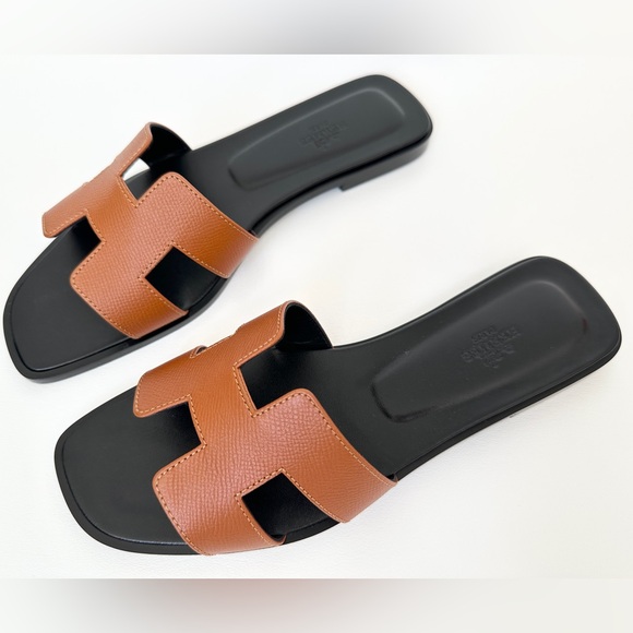 HERMES ORAN SANDALS IN NATUREL BROWN EPSOM LEATHER. SIZE 38 NEW - Picture 3 of 14